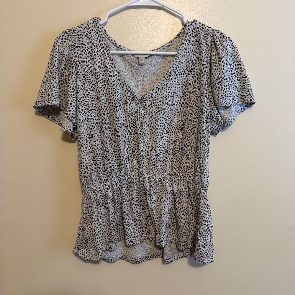 Lucky Brand Cheetah Printed Peplum V-Neck Top